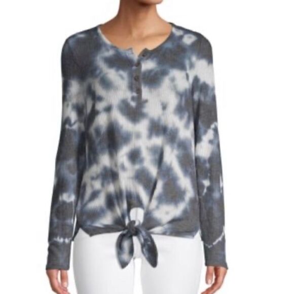 EUC C&C California Navy Tie Dye Henley Long Sleeve Top Small - Picture 2 of 7